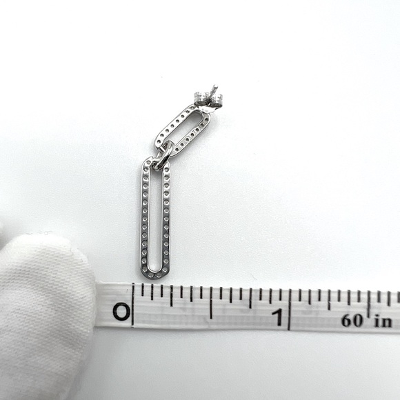 .925 Sterling Silver Rhodium Plated Dangling CZ Paperclip Earrings - Picture 15 of 17